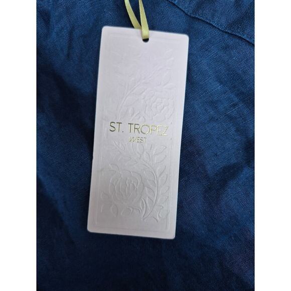 NWT St. Tropez West 100% Linen Drawstring Pants Blue Sz M - Picture 2 of 6